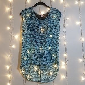 Aztec print lace back top
